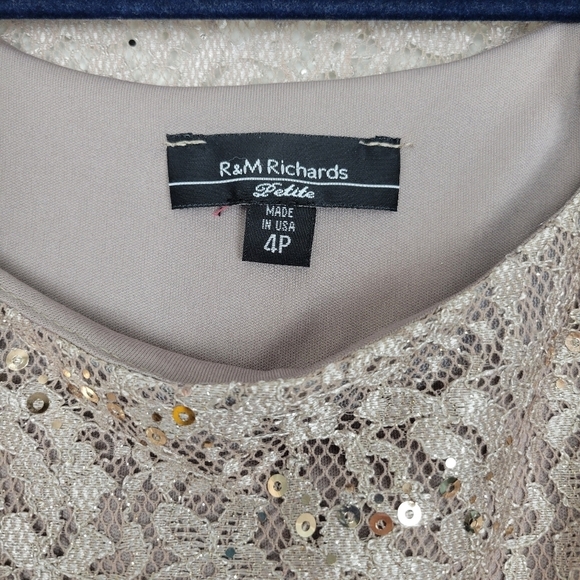 NWT R&M Richards Metallic Lace Tank Top with Sheer Lace Jacket in Champagne 4P - Picture 12 of 13